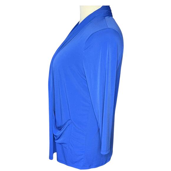 Susan Graver Women’s 1X Open Front Cardigan - Blue, Lightweight, 3/4 Sleeves - Picture 2 of 7